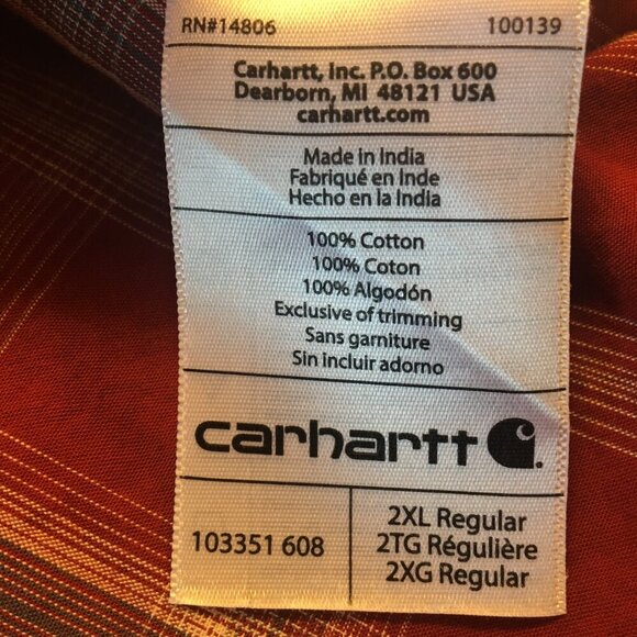 Carhartt Button Down Shirt Mens 2XL Red Plaid Relaxed Fit Rugged Western - Picture 6 of 10